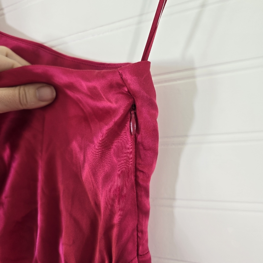 Anthropologie Braided One Shoulder 100% Silk Midi Dress in Raspberry NWT New - Picture 7 of 11